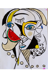 Cubism art abstract face eyes conceptual