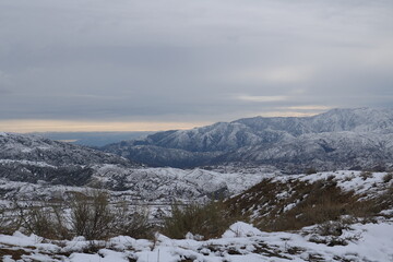 snow covered mountains in Cajon Pass