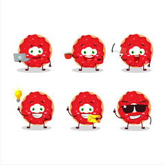 Raspberry donut cartoon character with various types of business emoticons