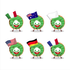 Cocopandan donut cartoon character bring the flags of various countries