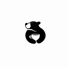 bear and coffee icon logo in negative space vector illustration © aliafandi