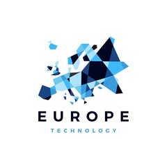 europe technology connection geometric polygonal logo vector icon illustration - obrazy, fototapety, plakaty