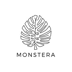 monstera outline logo vector icon illustration