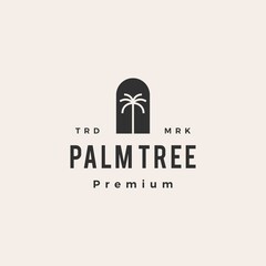 niche curve door palm tree hipster vintage logo vector icon illustration