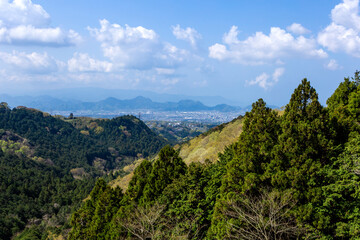 Fototapeta na wymiar Mishima cityscape view from Mishima sky walk in Mishima city, Shizuoka, Japan.
