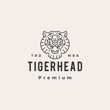 tiger head outline hipster vintage logo vector icon illustration
