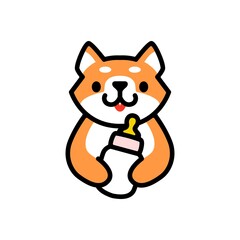 cute shiba inu baby milk bottle dog cartoon logo vector icon illustration