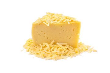 Solid yellow gouda cheese, close-up, isolated on a white background.selective focus.