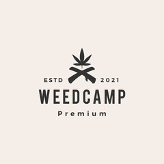 weed camp cannabis tree hipster vintage logo vector icon illustration