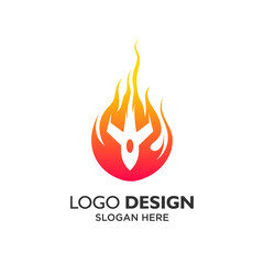 millitary plane with fire logo design