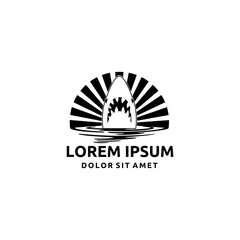 Shark with Open Mouth and Sunshine Background Flat Vector Illustration