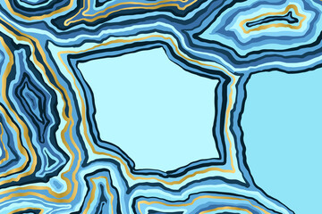 Abstract blue and gold pattern. Agate slice ripple texture imitation. Vector illustration.