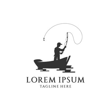 fishing boat silhouette simple logo design