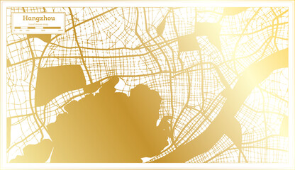 Hangzhou China City Map in Retro Style in Golden Color. Outline Map.