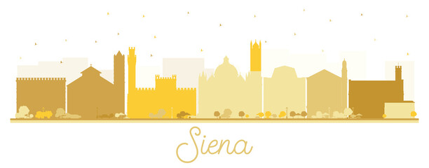 Siena Tuscany Italy City Skyline Silhouette with Golden Buildings Isolated on White. - obrazy, fototapety, plakaty