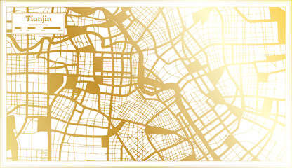 Tianjin China City Map in Retro Style in Golden Color. Outline Map.