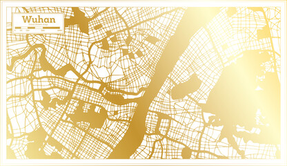 Wuhan China City Map in Retro Style in Golden Color. Outline Map.