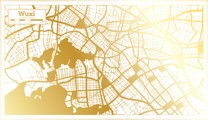 Wuxi China City Map in Retro Style in Golden Color. Outline Map.