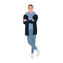 Man standing and leaning wearing hoodie flat vector illustration isolated on white background