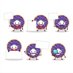 Blueberry donut cartoon character bring information board