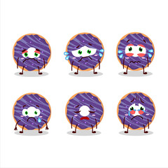 Blueberry donut cartoon character with sad expression
