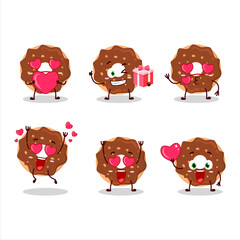 Chocolate donut cartoon character with love cute emoticon