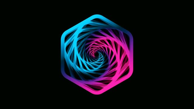 Abstract Spiral shape with modern blue pink gradient on black background - HD seamless looping video background.