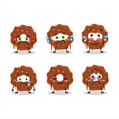 Chocolate donut cartoon character with sad expression