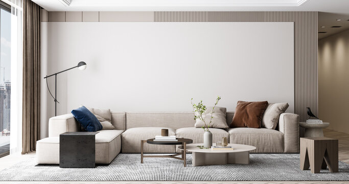 Interior Living Room Wall Mockup - 3d Rendering, 3d Illustration 
