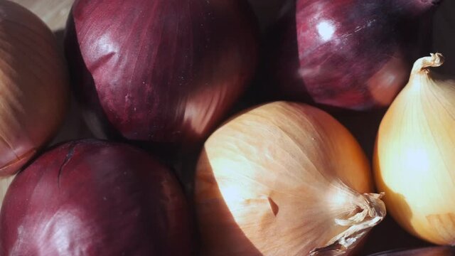 Full Frame Shot Of Purple end wite Onions. Rotation