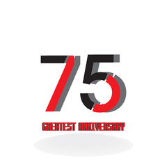 75 Year Anniversary Celebration Red Color Vector Template Design Illustration
