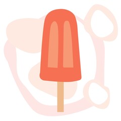 Ice cream ice on a stick with an interesting abstract background. Summer dessert. Simple modern design. Vector color illustrations.
