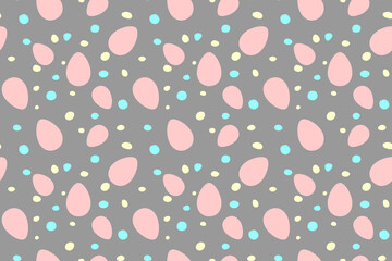 Seamless easter pattern with ornamental eggs and dots. Vector pastel multicolor holiday decorations, backgrounds and textures. For fabric, textile, wrapping paper, packaging, web