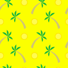 Fototapeta na wymiar Tropical palm tree and sun on a yellow background.