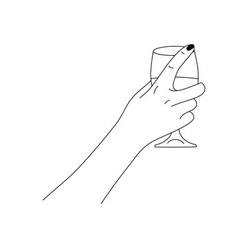 recommend clip art: Woman's Hand Holds a glass of Wine in a minimalistic style . Vector Fashion Illustration of the female body
