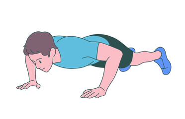 A man is doing a push-up. hand drawn style vector design illustrations. 