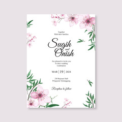 Fototapeta na wymiar Minimalist wedding card template with watercolor floral