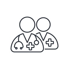 A group of medical professionals. Comprehensive medical care. Vector linear icon isolated on white background.