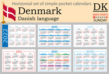 Denmark horizontal pocket calendar for 2022. Week starts Sunday
