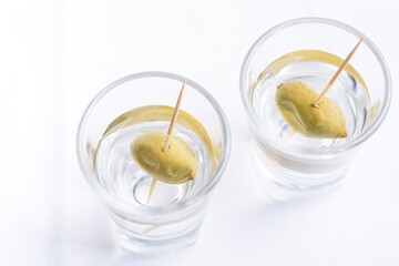 Refreshing alcohol drink with pickled fruit  for party in summer season