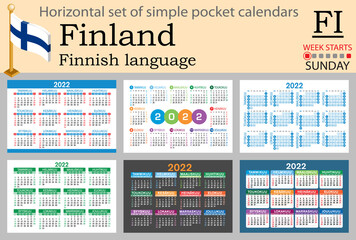 Finnish horizontal pocket calendar for 2022. Week starts Sunday