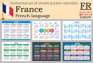 French horizontal pocket calendar for 2022. Week starts Sunday