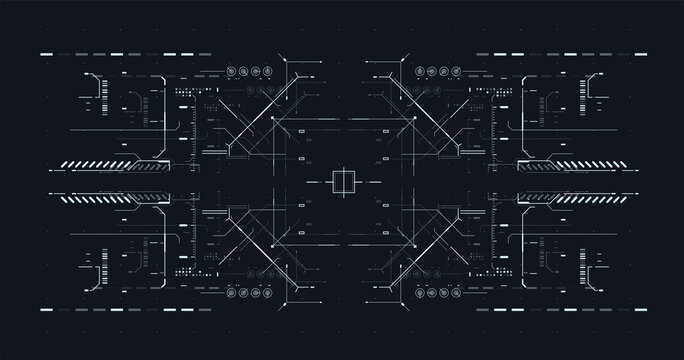 Head up screens for video and games. Abstract tech background. Cyberpunk Sky-fi illustration. Futuristic abstract technology Template. Futuristic VR display. HUD User Interface. High tech frame.
