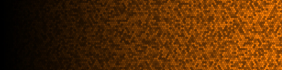 Honeycomb Grid tile random background or Hexagonal cell texture. in color Bright orange with dark or black gradient. for billboard backdrop or background.