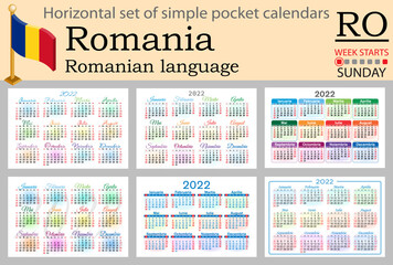 Romanian horizontal pocket calendar for 2022. Week starts Sunday