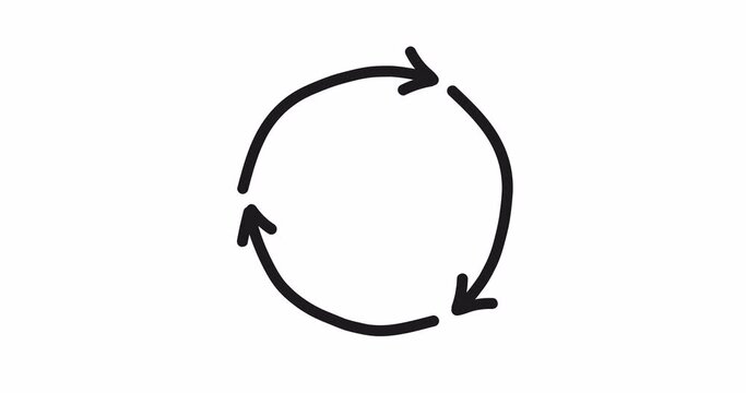 Animation of rotating hand-drawn arrows. Garbage recycling and disposal concept. 4K video with alpha channel

