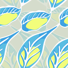 Lemon Seamless Pattern. Blue, Red and Yellow Vector Summer Citrus Print. Psychedelic Citron Motif. Simple Marker Lime. Botanical Illustration.  Modern Hand Drawn Background.