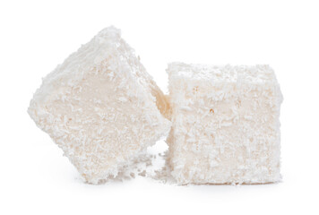 White Turkish delight with coconut shavings isolated on white