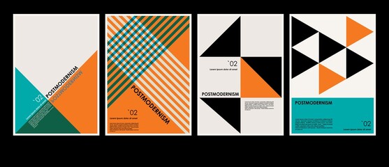 Artworks, posters inspired postmodern of vector abstract dynamic symbols with bold geometric shapes, useful for web background, poster art design, magazine front page, hi-tech print, cover artwork.