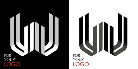 Isometric letter U in two perspectives. From stripes, lines. Template for creating logos, emblems, monograms. Black and white options. 3D art symbol. Vector illustration. Other letters in my portfolio © pgmart